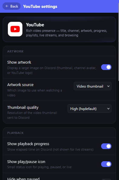Syncr per-activity settings